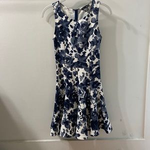Aqua fit and flare navy and white floral dress